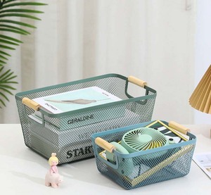 Giỏ đựng đồ bằng thép lưới kim loại, giỏ treo đựng đồ, giỏ đựng trái cây có tay cầm bằng gỗ dùng cho nhà bếp và phòng tắm - Product Image 6