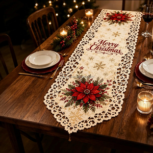 Vintage Polyester Printed <b>Washable</b> Christmas Table <b>Runner</b> Home Hotel Decorations - Product Image 1