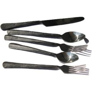 PARIJAT Handicrafts Premium Cutlery Set 5 Pcs Flatware Powder Coated Stainless Steel Includes 2 Spoons 2 Forks 1 Knife <b>Utensil</b> - Product Image 2