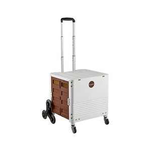 Portable Large Volume Supermarket Trolley Climb Stairs Plastic Foldable Folding Shopping Cart