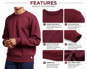 Cotton Fleece Premium Quality Custom Print Embroidery <b>Men's</b> Solid <b>Burgundy</b> Crew Neck Sweatshirt Long Sleeve Casual Pullover - Product Image 5