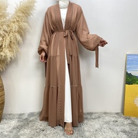 1964 #   Último Modelo de Abaya Transpirable de Chifón, Conjunto de Dos Piezas con Vestido Interior, Perlas, Moda Musulmana, Tallas Dubai, Modesto, para las Cuatro Estaciones