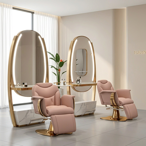 Nuevo Espejo LED Ovalado para Salón de Belleza, Conjunto de Silla de Estilista, Muebles de Salón con Espejo de Maquillaje para Peluquería - Product Image 1