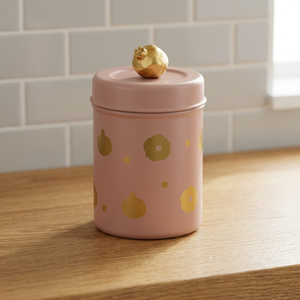 Boîte alimentaire ronde rose avec points dorés et couvercle, design moderne, en acier inoxydable - Product Image 4