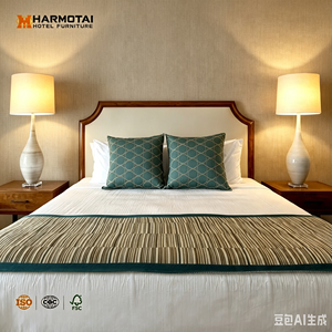 Muebles Personalizados para Habitaciones de <span class=keywords><strong>Hotel</strong></span> en la Playa, Estilo Americano, Cama King Size Tapizada en Madera de Nogal, Sillón, OEM ODM <span class=keywords><strong>Hotel</strong></span> - Product Image 4