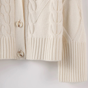 White Cable Knit Wool <b>Cardigan</b> <b>Sweater</b> V Neck Thickened Knitted Casual Women's Coat - Product Image 4