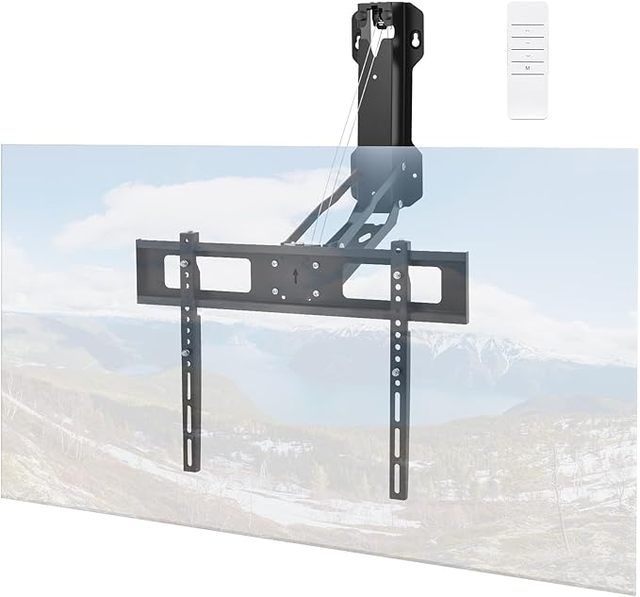 NBJOHSON SPCC 2026 NEW Electric Motorized Flip Down TV Ceiling Mount 40KG Capacity -14°- +7° Tilt Remote Control TV Bracket