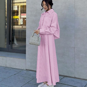 Clothing Manufacturers <strong>Pink</strong> Striped Fashionable Elegant Casual Shirt Top And Long Skirt Sets Women 2 Piece <strong>Outfits</strong> - Product Image 2