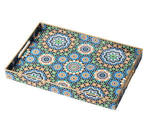 Plateau de service rectangulaire de grande taille, style bohème, décoratif, avec poignées, en plastique, pour le petit-déjeuner, le service du café - Product Image 1