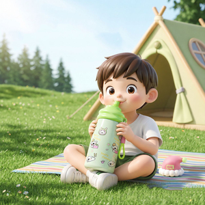 กระติกน้ำเก็บความร้อนเด็ก ลายการ์ตูนน่ารัก หมวกซานต้า ขนาด 600 มล. ทำจากสแตนเลส พร้อมสายคล้องมือ พกพาสะดวก สำหรับเด็กไปโรงเรียน - Product Image 3