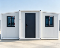 Maison préfabriquée moderne en charbon de bois, pliable, avec double porte vitrée, bande lumineuse LED, installation rapide, extensible, maisonnette modulaire