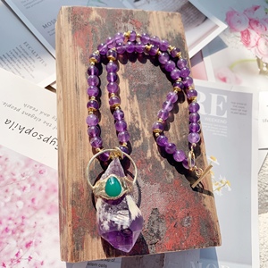 Colliers de perles d'améthyste incroyables, gros pendentif, colliers d'améthyste brute pour la prière, collier de perles longues naturelles, BD-L1832 - Product Image 3