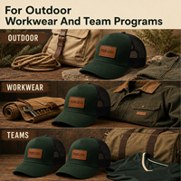 Casquette Trucker en Coton Structurée à 5 Panneaux avec Patch en Cuir et Maille, Réglable, pour Vêtements de Travail d'Extérieur, Vente en Gros