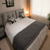 Lit en bois de taille Queen, design éco-responsable, avec revêtement en cuir, pour chambre à coucher