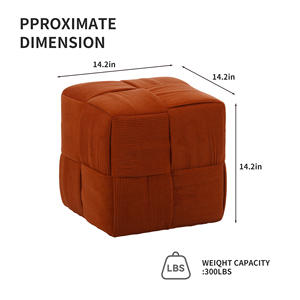Repose-pieds ottoman carré en velours côtelé tissé, tabouret de canapé marron - Product Image 3