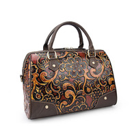 Sac à main en cuir de vache véritable tendance 2026, motif floral gaufré, style rétro, sac bandoulière pour femme