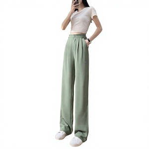 Pantalones de Cintura Alta y Pierna Ancha para Mujer, Pantalones Rectos de Color Sólido, Corte Holgado, Pantalones Tejidos de Longitud Completa para Uso Casual - Product Image 4