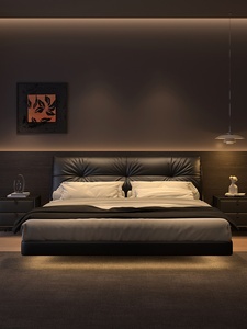 <span class=keywords><strong>Lit</strong></span> flottant minimaliste de style italien, taille King, haut de gamme, élégant, <span class=keywords><strong>en</strong></span> cuir véritable noir, luxe léger, <span class=keywords><strong>lit</strong></span> de chambre principale - Product Image 3