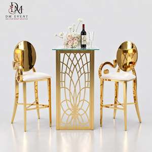 Custom Gold <b>Stainless</b> <b>Steel</b> Detachable Square Floral Frame Cocktail <b>Table</b> with Mirrored Tempered Glass Top for Wedding Events - Product Image 1