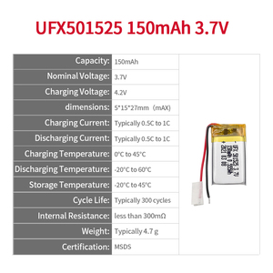 Ufx 501525 150mAh 3.7V Slim lithium polymer pin có thể sạc lại Lipo di động Li-polymer pin Pouch vẻ đẹp cụ Pin - Product Image 2