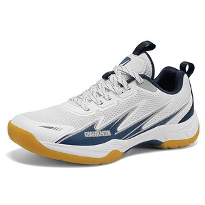Baskets de sport respirantes en maille blanches et bleu marine avec semelle en caoutchouc, antidérapantes et amortissantes pour le sport - Product Image 3