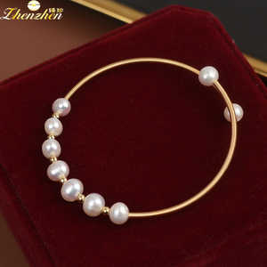 Bracelet jonc ajustable en perles d'eau douce blanches naturelles WENCHI pour femmes, vente en gros pour les fabricants - Product Image 3