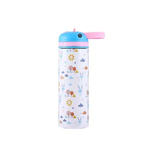 Cute Bear Handle Stainless Steel Bottle with Food Grade Silicone Nozzle Stainless steel bottle for kids with the cup sleeve