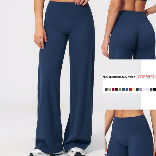 Wholesale Customizable Women Flare Yoga Pants High Waist Wide Leg Spandex Nylon Butt Lifting Workout Trousers