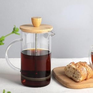 Cafetière à piston française en verre borosilicate avec couvercle en bois et base en liège, pour usage domestique quotidien - Product Image 6