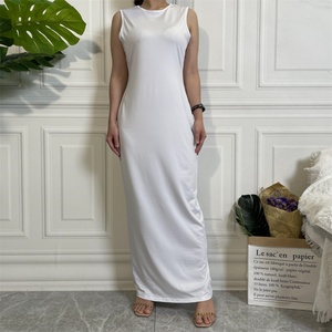 6565# Solid Color Open <b>Abaya</b> Underwear Sleeveless Dress Muslim Ladies <b>Plain</b> Color Soft Jersey Slip Long Dresses 7 Colors - Product Image 4
