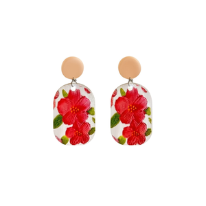 Orecchini pendenti dipinti con disegno floreale rosso per gioielli da donna alla moda - Product Image 1
