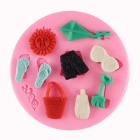 Runde 3D-Cartoon-Formen für Strandhosen, Schaufeln, Flip-Flops, Eimer, Sonnenbrillen, Sonnenschutz - Grafische Silikon-Kuchenform
