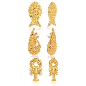 <b>Stud</b> Earrings Animal Shape <b>Titanium</b> Steel Golden Fish Lobster Design Fashion Jewelry For Women Beach Holiday Style - Product Image 5