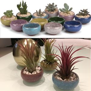 وعاء زهور مزجج صغير للنباتات النضرة ، حاوية صبار تيراكوتا لطيف ، ديكور حديقة المنزل ، حرفة تصميم تصدع الجليد ، فكرة هدية - Product Image 2