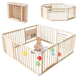 Parc <span class=keywords><strong>de</strong></span> jeu pliable en bois pour bébé, parc <span class=keywords><strong>de</strong></span> jeu intérieur réglable, clôture <span class=keywords><strong>de</strong></span> jeu pour bébé, aire <span class=keywords><strong>de</strong></span> jeu avec porte pour bébé et tout-petit, fabrication OEM - Product Image 1