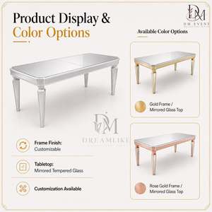Mesa de Banquete Rectangular de Acero Inoxidable de Alta Gama con Tapa de Espejo y Patas Cónicas para Bodas y Eventos, Suministro al por Mayor - Product Image 4