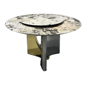 Mesa de comedor de arte del hierro engrosada de lujo, mesa de comedor de piedra de mármol de acero inoxidable para uso doméstico - Product Image 1