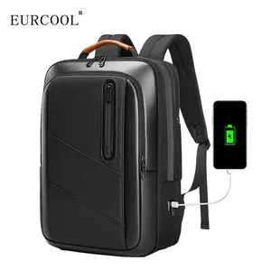 Eurcool定制书包软背皮革防水涤纶防盗USB智能商务笔记本背包男用包