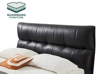 Base de lit moderne de luxe sur mesure en cuir noir de haute qualité pour appartement et villa, avec tête de lit en bois massif