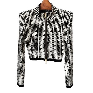 Spot 2025 Mode Nouveau <span class=keywords><strong>Labyrinthe</strong></span> Motif Jacquard Col Montant Fermeture Éclair Courte Veste Femme - Product Image 5