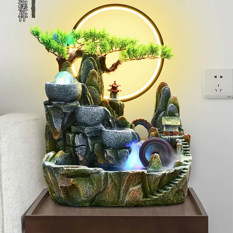 Chinese small rockery water ornaments circulating water living room fish tank landscape charm water wheel feng shui rotating dec