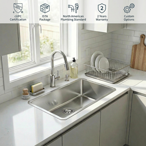 Fregadero de cocina bajo encimera hecho a mano de acero inoxidable SUS304 de calibre 18 con certificación CUPC, 740 mm, cuenco único, con revestimiento silencioso y anticongelante, se acepta OEM - Product Image 1