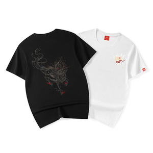 T-shirt long à col rond et manches courtes brodé Divine Beast, culturel, grande taille, personnalisable, chinois, 240g, 100% coton - Product Image 5