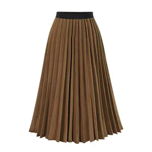 2022 Mode neueste Vintage Mode stilvolle hohe Taille formale lange Maxi Falten röcke Frauen