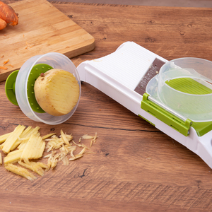 Hachoir à légumes réglable, <span class=keywords><strong>mandoline</strong></span> manuelle verte avec <span class=keywords><strong>poussoir</strong></span> de sécurité pour la cuisine - Product Image 6