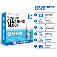 Zourunan Bloc Nettoyant pour Gobelets, 36 Unités, Soin Anti-Taches et Anti-Odeurs en 15 Minutes, Hydratation de la Réservoir d'Eau, Usage Domestique, Vente en Gros, OEM, Approvisionnement en Vrac