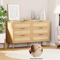 Commode de rangement minimaliste en rotin et MDF à 6 tiroirs, écologique, durable et moderne, pour chambre à coucher, salon, entrée et hôtel