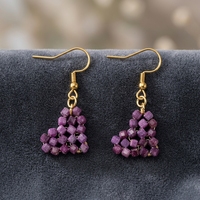 Boucles d'oreilles créoles en perles de pierres précieuses, breloque cœur, style romantique coquette, faites à la main, motif raisin, bijoux bohèmes, cadeau unique