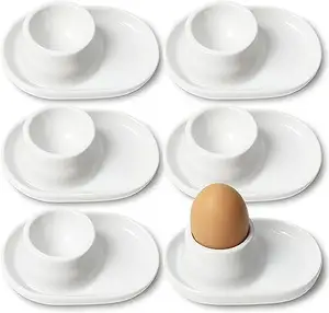 6 개 세트 세라믹 계란 스탠드 홀더 타원형 부드러운 삶은 계란 홀더 도자기 계란 컵 접시