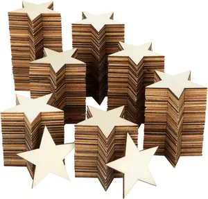 2 Inch Unfinished Crafts Wood Stars Blank Wood Stars Pieces Small Wooden Star Shape Cutouts Ornaments for DIY Craft